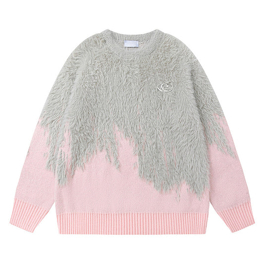 Retro Laid-back Oversized Ombre Knit Sweater With Tassels