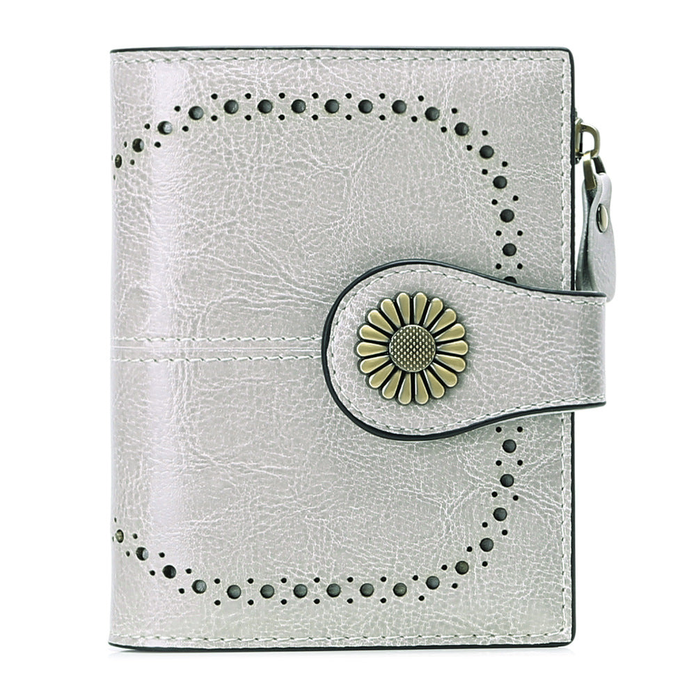 Wallet Women's Short Oil Wax Leather Zipper Card Holder