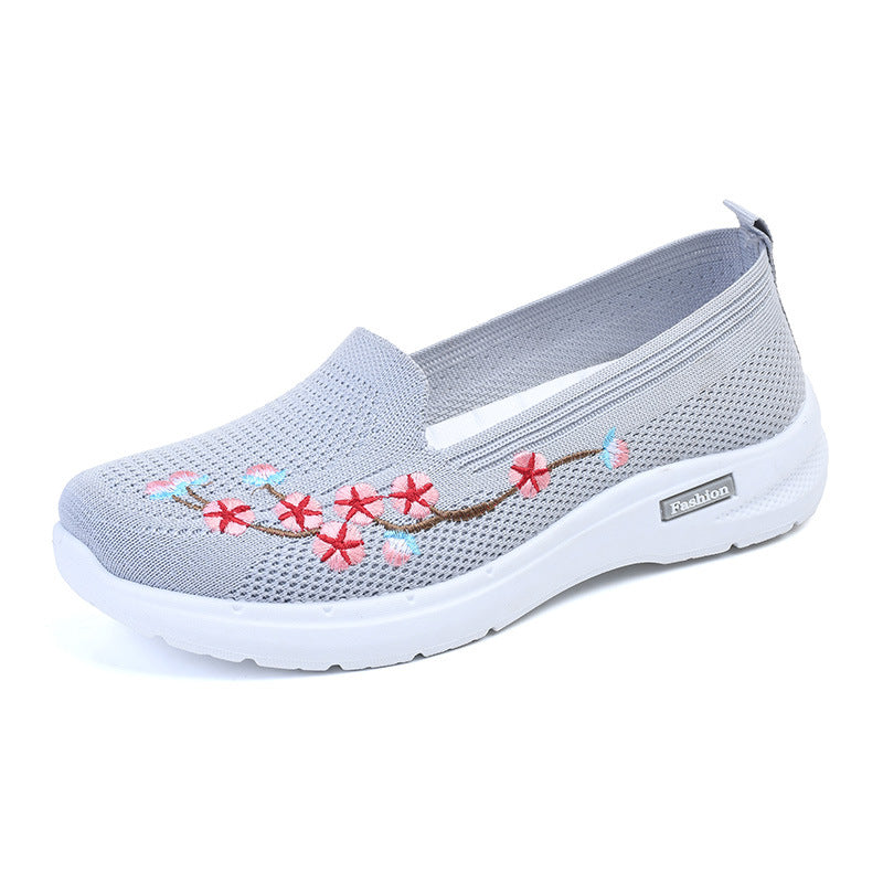 Fashionable And Comfortable Breathable Embroidered Women's Flying Woven Sports Anti-slip Pumps