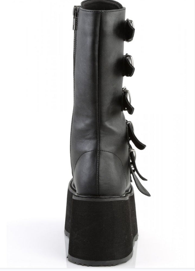 Autumn High-heeled Thick-bottomed Paint Belt Buckle Mid Boots