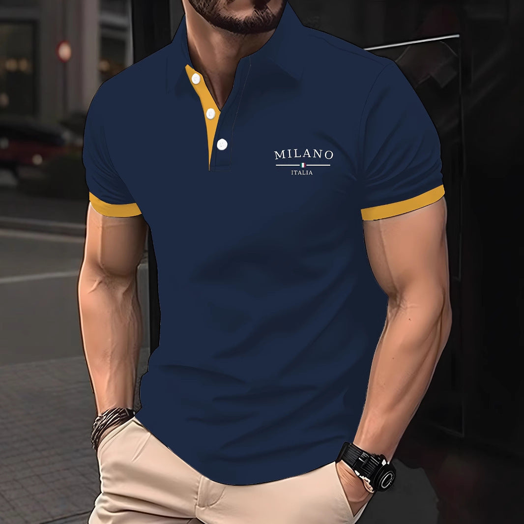 Trendy Short-sleeve Polo Shirt With A Turn-down Collar And Buttons