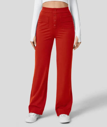 New Fall Women's Clothing High Waist Pocket Wide Leg Button Casual Baggy Straight Trousers Trousers