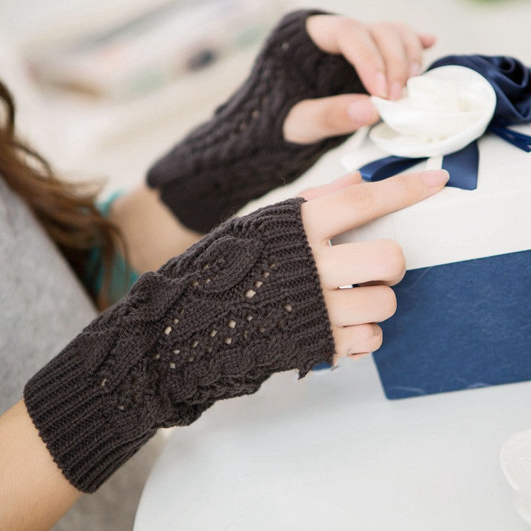 Wool Knit Half Finger Typing Warm Cutout Gloves