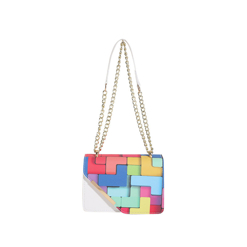 Western Style Chain Women's Fashion Color Contrast Crossbody
