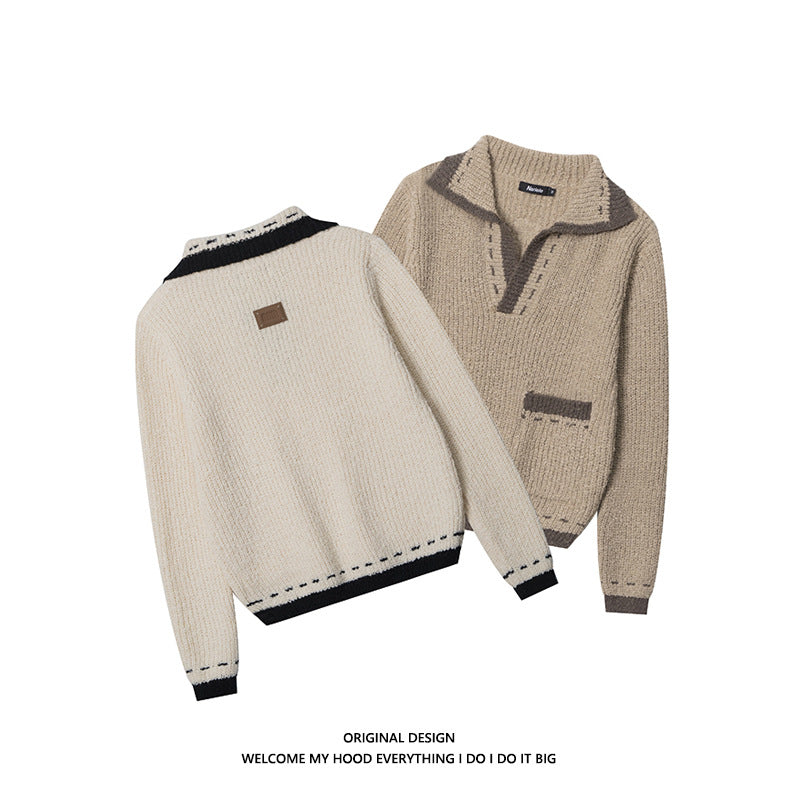 V-neck Sweater Sweater New Contrast Color