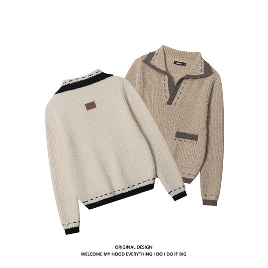 V-neck Sweater Sweater New Contrast Color