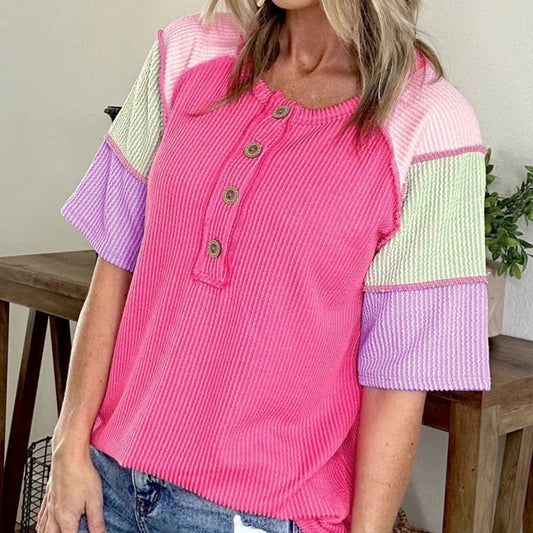 Womens Loose Casual Pullover With A Crew Neck And Short Sleeves