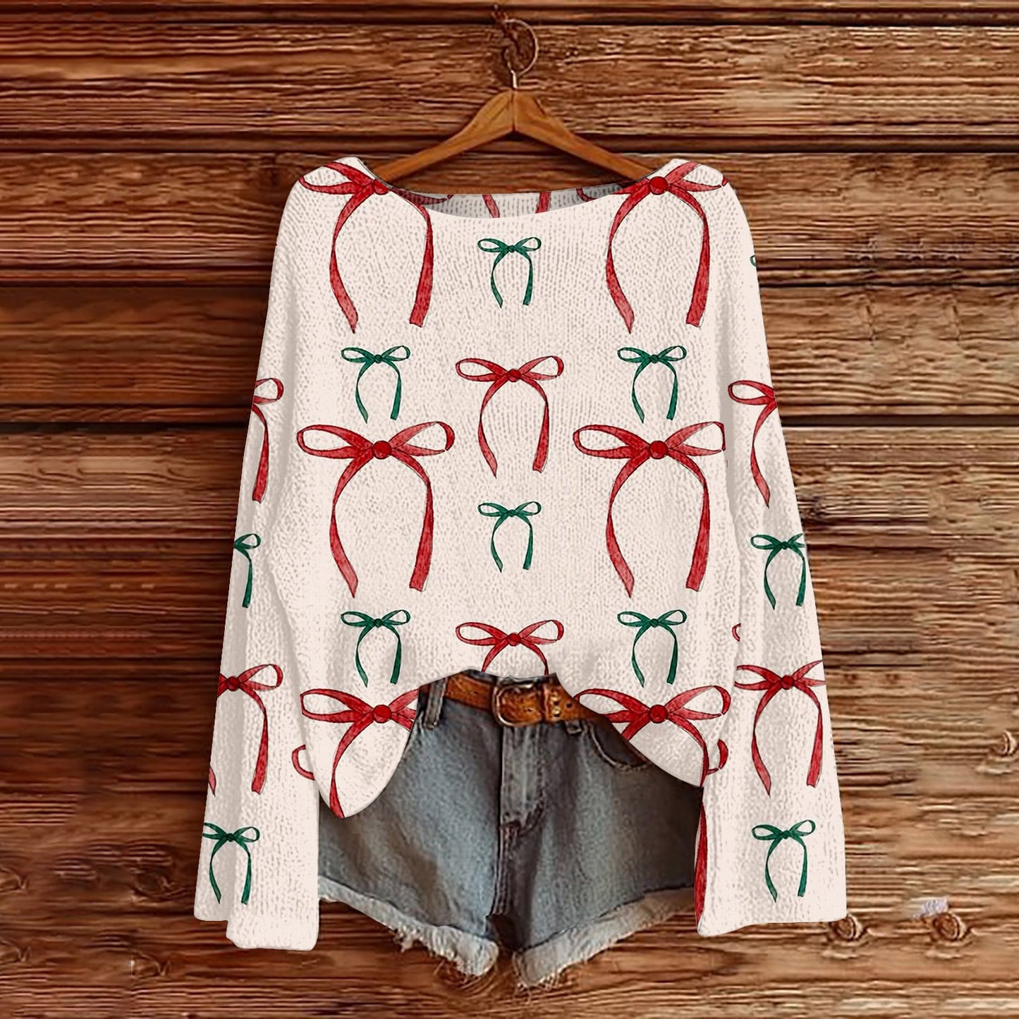 Off-the-Shoulder Pullover Sweater With 3D Print