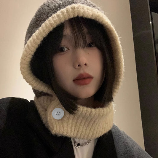 Autumn And Winter Warm Scarf Integrated Ear Protection Knitting Cold-proof Woolen Cap