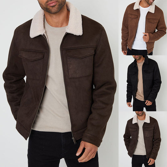 Men's Lamb Fur Collar Splicing Coat