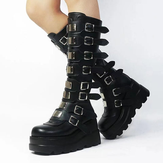 European And American Metal Buckle With Platform High Leg Boot