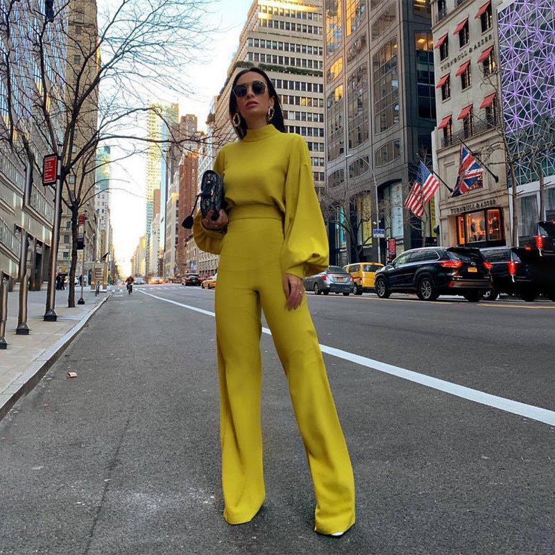 Womens Stylish Wide-leg Long-sleeve Jumpsuit