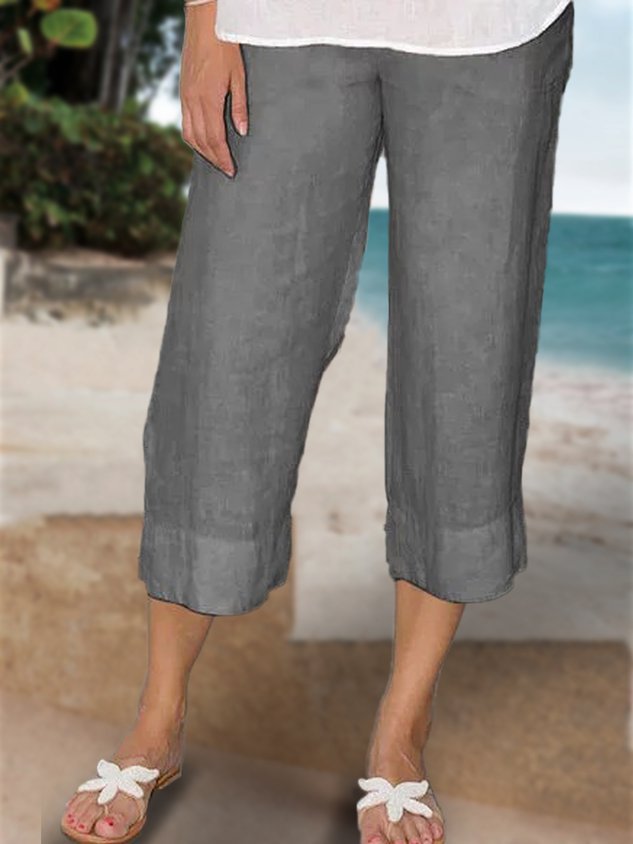 Solid Color Cotton And Linen Women's Simple Loose Casual Cropped Pants