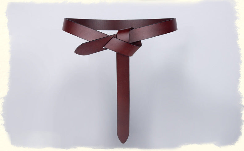 Casual No Buckle Knotted First Layer Leather Ladies Belt