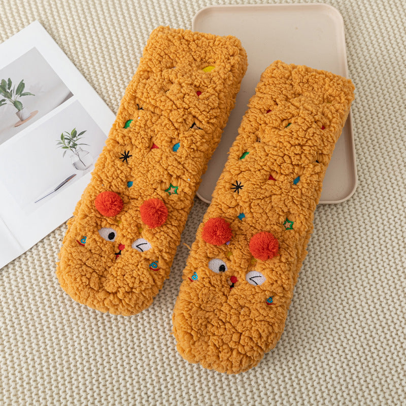 Non Slip Socks Autumu Winter Warm Home Sleeping Soft Fuzzy Floor Sock With Grips Thickened Middle Tube Child Slipper Socks