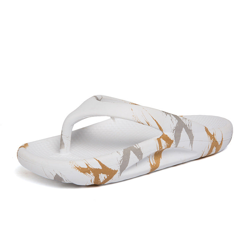 Flip-flops Men Wear Sandy Beach Platform Outside And Step On Shit
