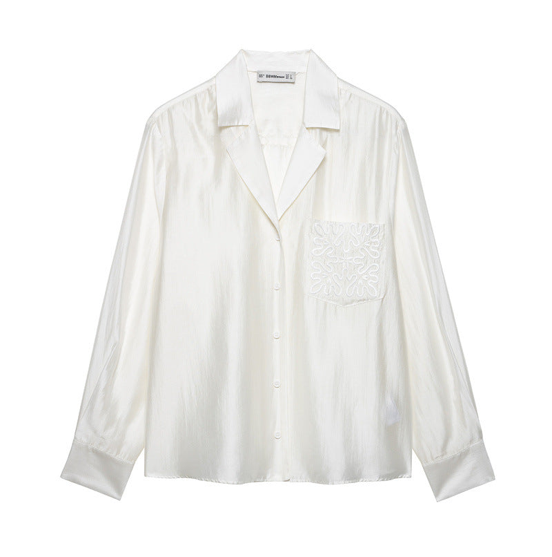 Solid Color Embroidered Pocket Shirt