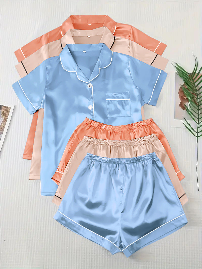 Short-sleeve Satin Three-piece And Six-piece Pajama Sets