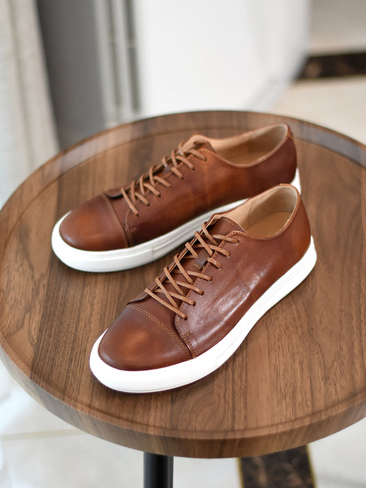 Men's Handmade First-grain Horse Leather Distressed Casual Shoes