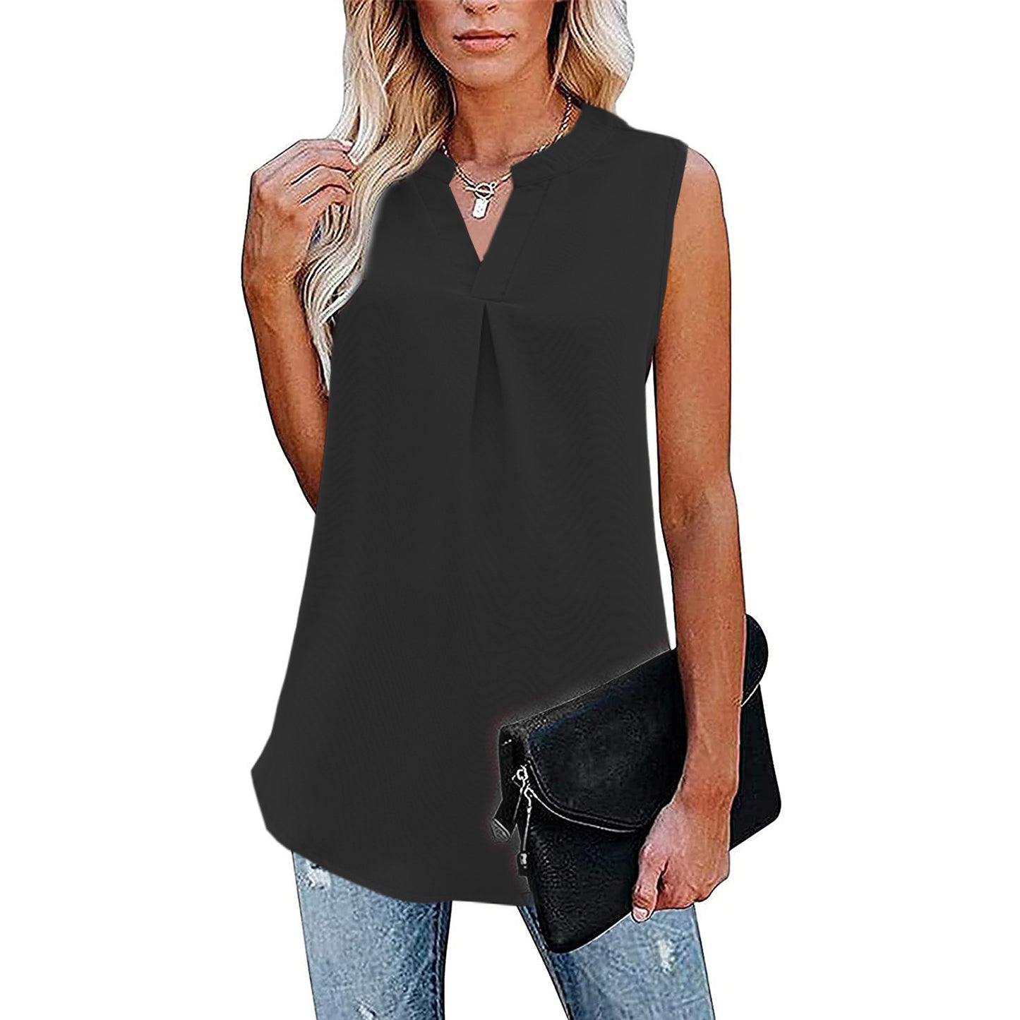 Women's Loose V-neck Sleeveless Lace Top Shirt