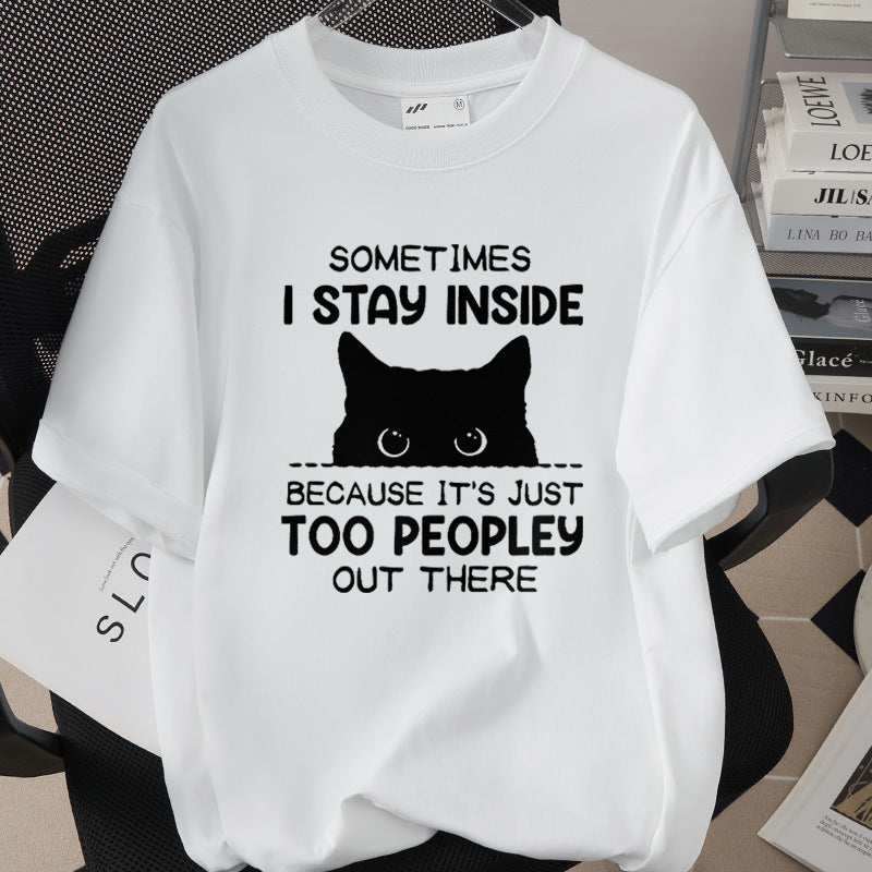 Cat-themed Creative Print T-shirt Simple And Trendy