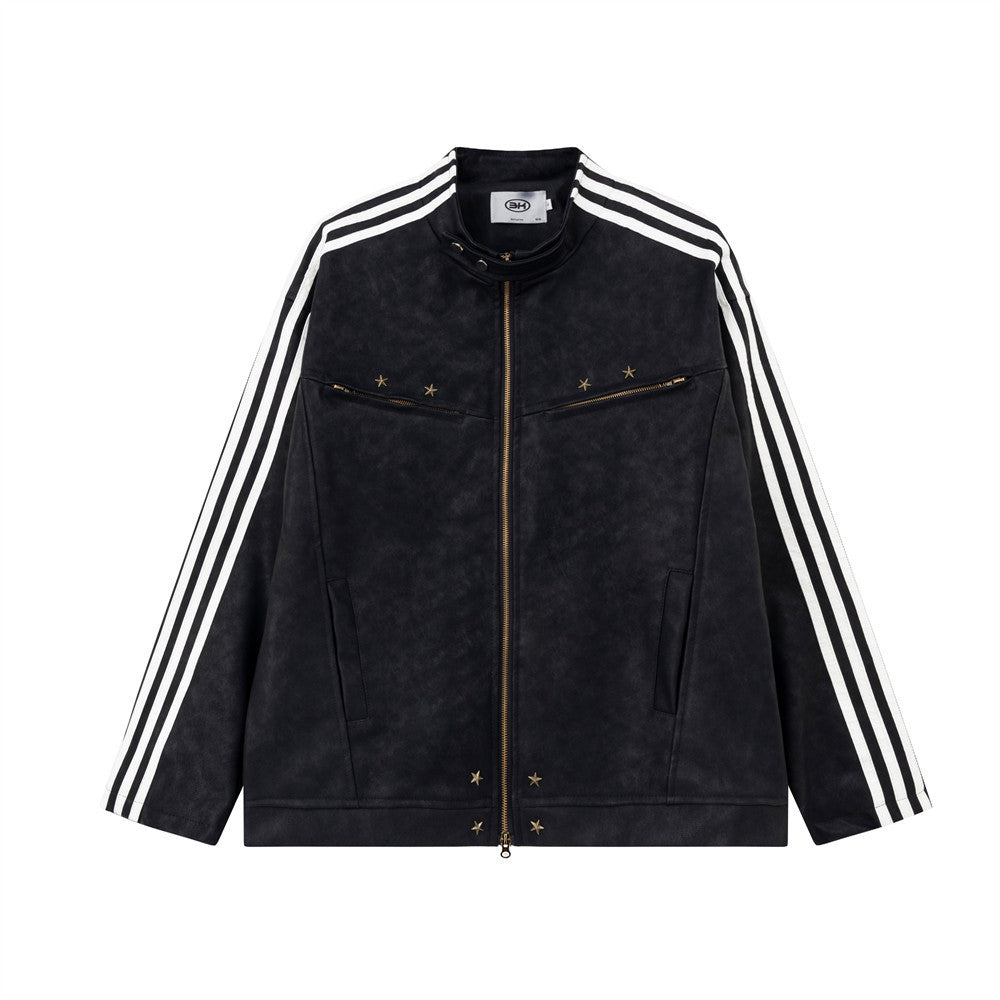 Season Loose American Street Windproof Zipper Decorations Leather Jacket
