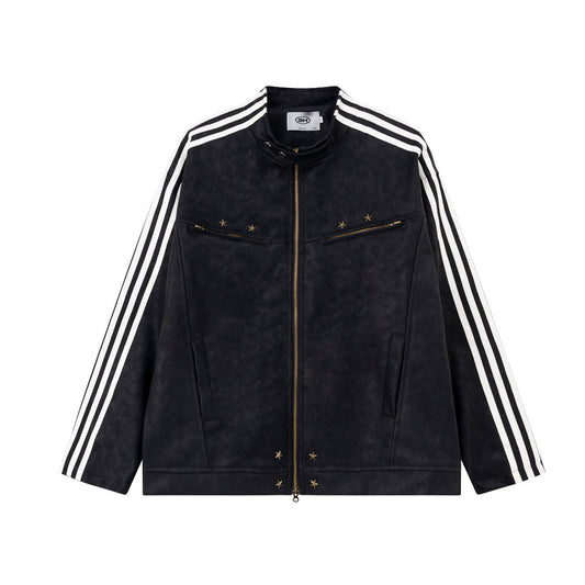 Season Loose American Street Windproof Zipper Decorations Leather Jacket