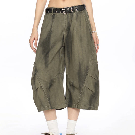 Female American Retro Dirty Dye Workwear Shorts