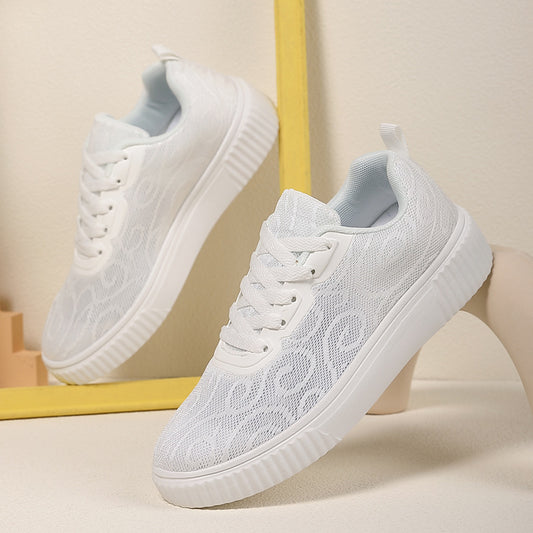 White Shoes Jacquard Hollow-out Platform Board Shoes Summer Versatile Sports Leisure Plus Size