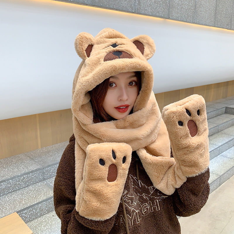 Korean Version Of Cute Bear Ears Warm Hat And Scarf One Thick