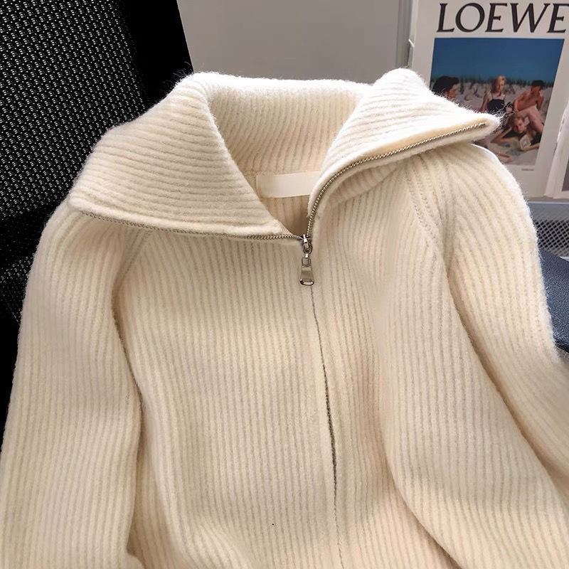 Women's Lapel Zipper Knitted Cardigan