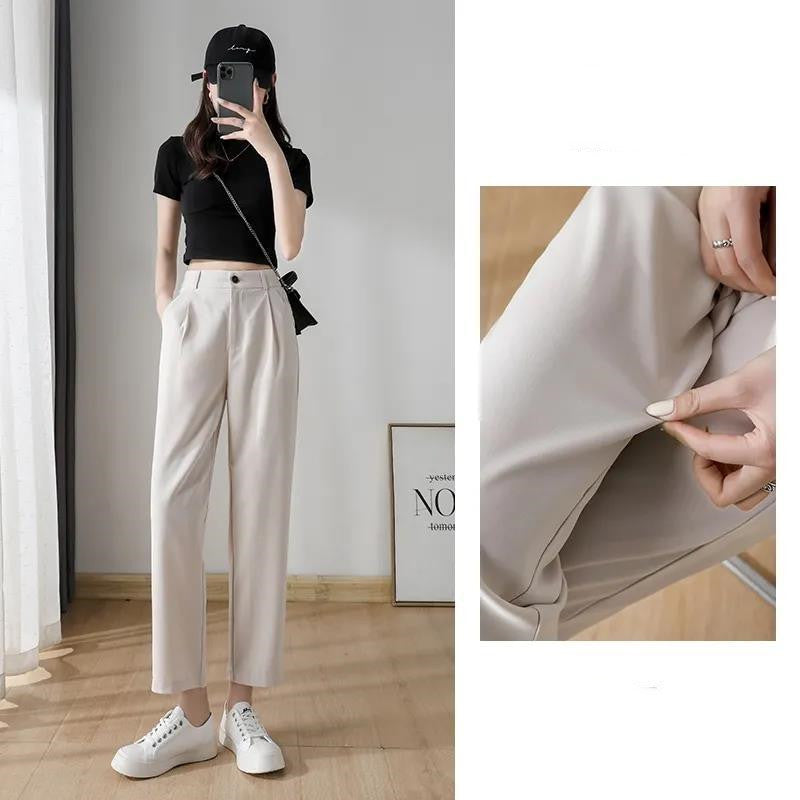 Women's High-waisted Loose And Thin Straight Pants