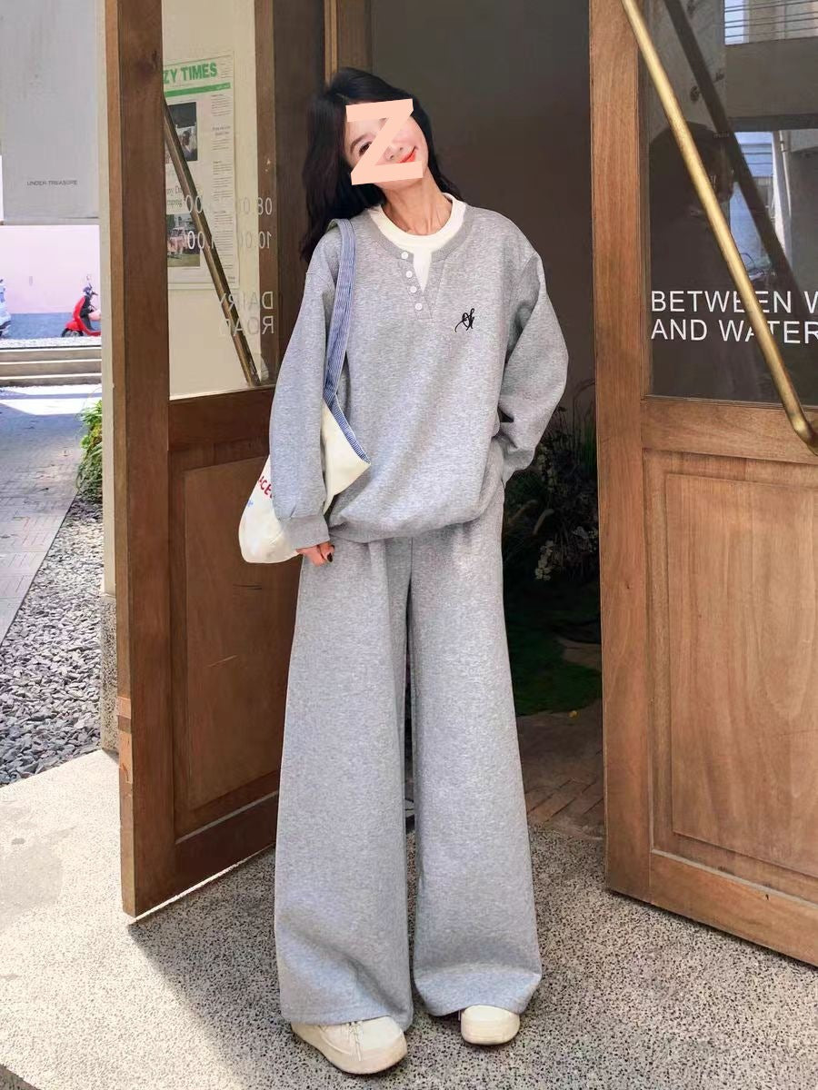 Retro Fashion Round Neck Long Sleeve Suit Women