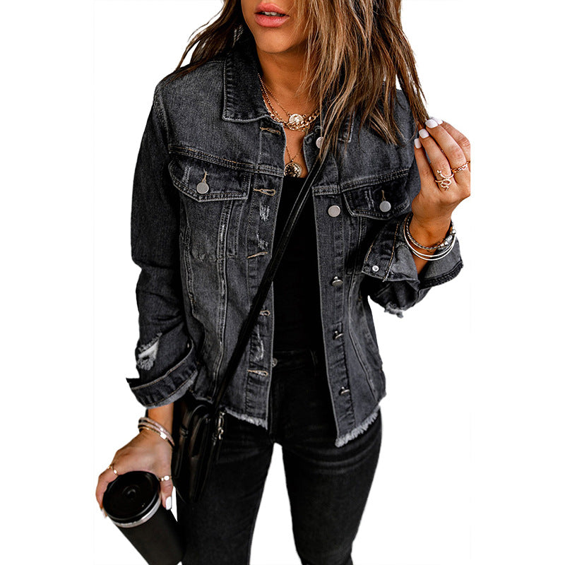 Autumn And Winter Denim Jacket Female Casual Row Buckle Stream
