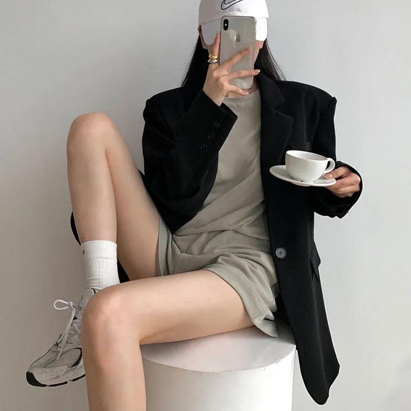 Oversize Black Suit Jacket Women's High-grade New Spring And Autumn Korean Style Casual Loose Profile Suit