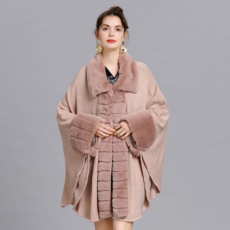 Oversized Loose Rex Rabbit Fur Collar Knitted Cardigan Jacket