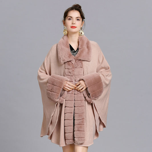 Oversized Loose Rex Rabbit Fur Collar Knitted Cardigan Jacket