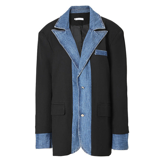 Men's And Women's Fashion Casual Cool Stitching Denim Blazer