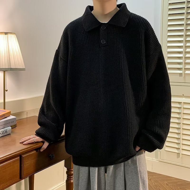 Polo Krave Sweater Herre Amerikansk Retro Kaffe Farve High Sense Oversize Indre Sweater