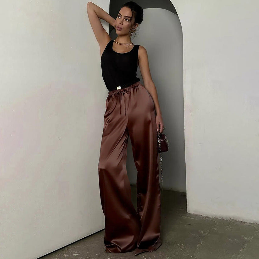 High-Waisted Lace-Up Wide-Leg Pants For Women