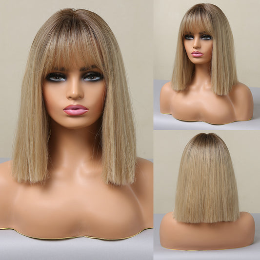 Gradient Gold Chemical Fiber High Temperature Silk European And American Wig