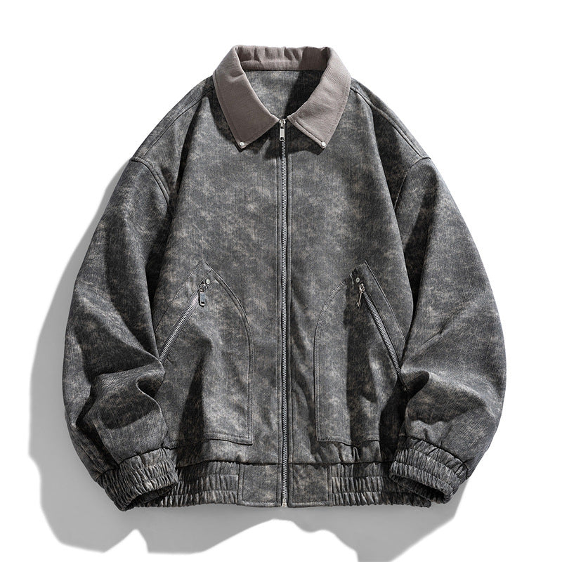 Men's American-style Retro Lapels PU Leather Jacket