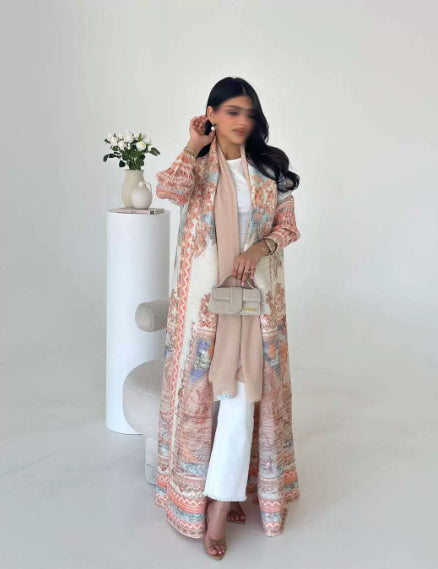 Women's Pleated Robe Printed Shawl Cardigan