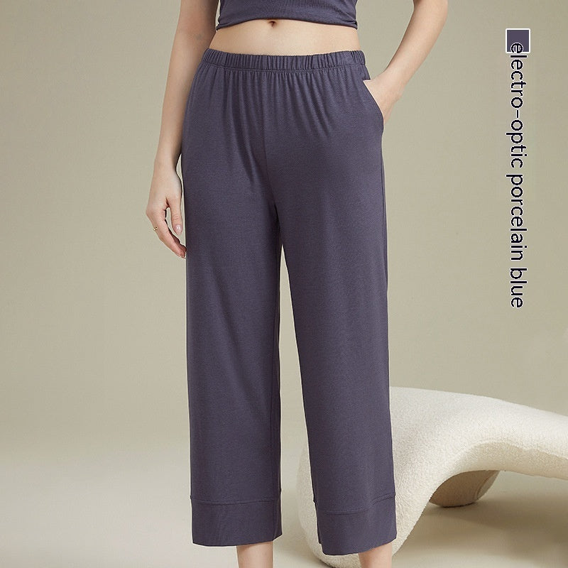 Women's Acetate Youke Silk Straight-leg Pants Outer Wear Cool Ankle-length Pants Leisure Pajamas Trousers