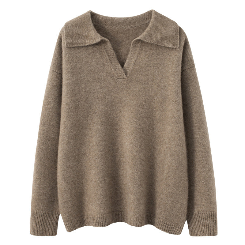 Women's Cashmere Short Loose Polo Collar Sweater