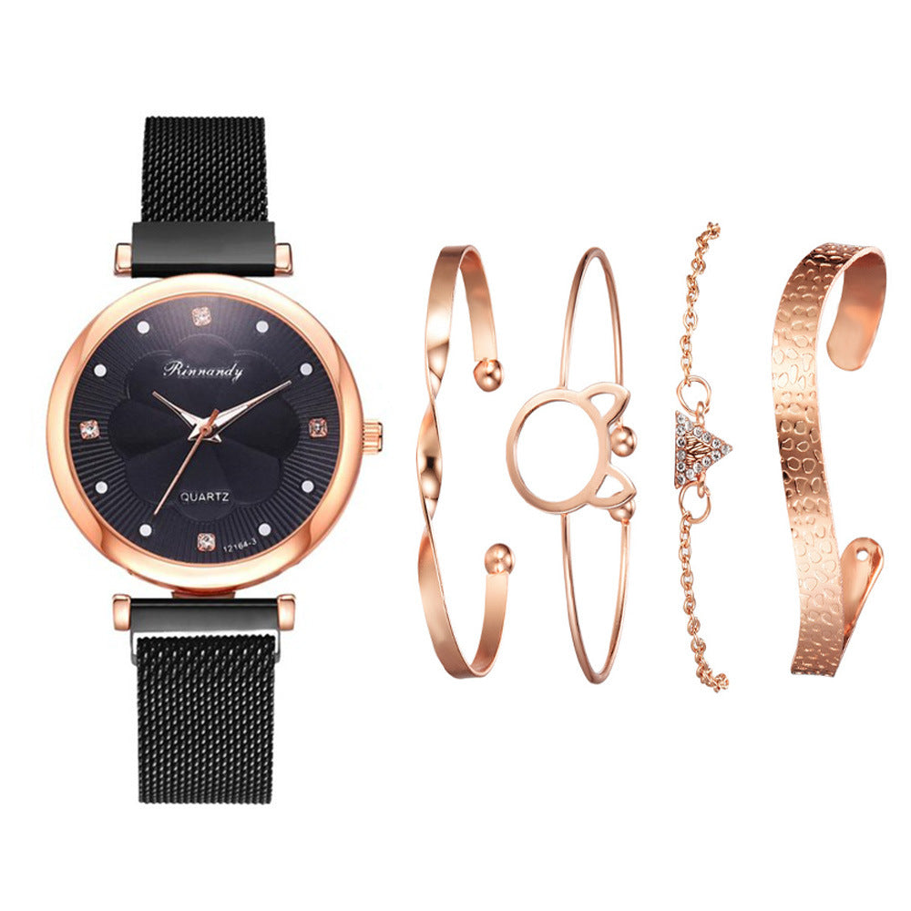 Cross-Border Niche Set Ladies Watch Fashion All-Match Alloy Mesh Strap Watch Factory Direct Stock
