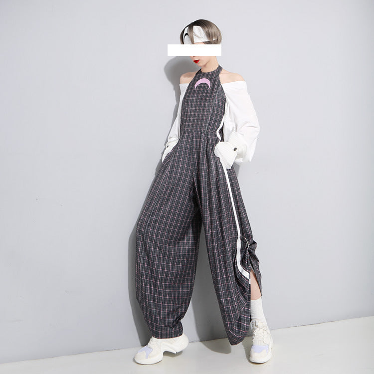 Women's Fashion Moon Bump White Edge Ring Ruffle Wide Leg Jumpsuit