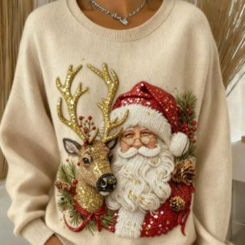 Womens Printed Christmas Flannel Hoodie Top