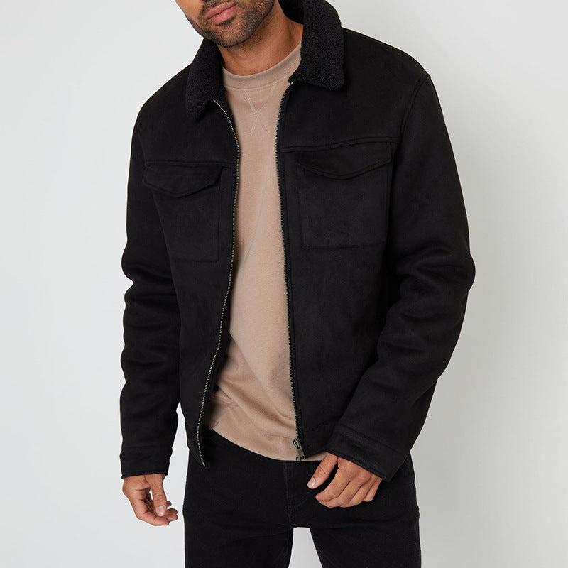 Men's Lamb Fur Collar Splicing Coat