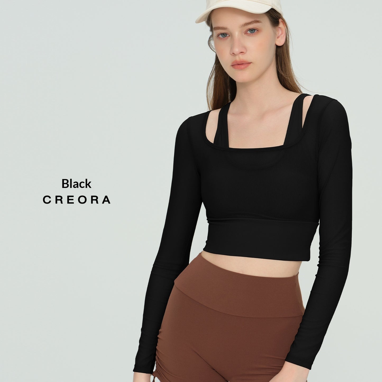 Womens Long-Sleeve Yoga Sports Top With Built-In Bra Pads